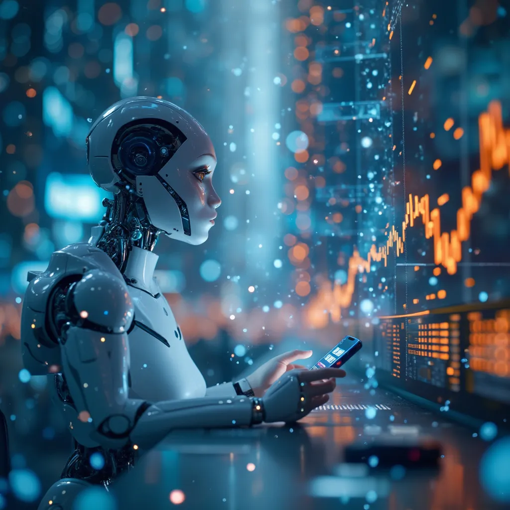 Salle de marché futuriste avec IA